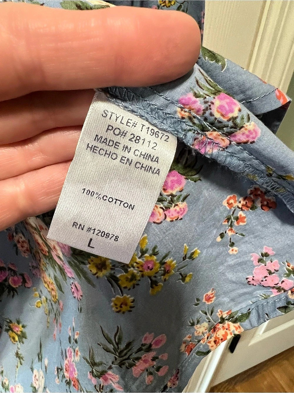 entro Large Blue Floral Ruffle Shoulder V-Neck Cotton Blouse - Picture 5 of 11